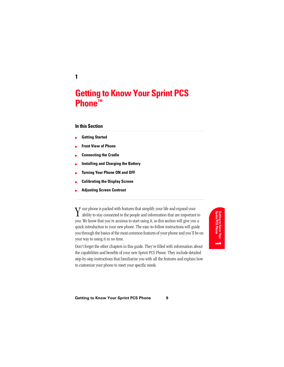 Getting to know your sprint pcs phone, 1ge 1 | Samsung 010505D5 User Manual | Page 12 / 307