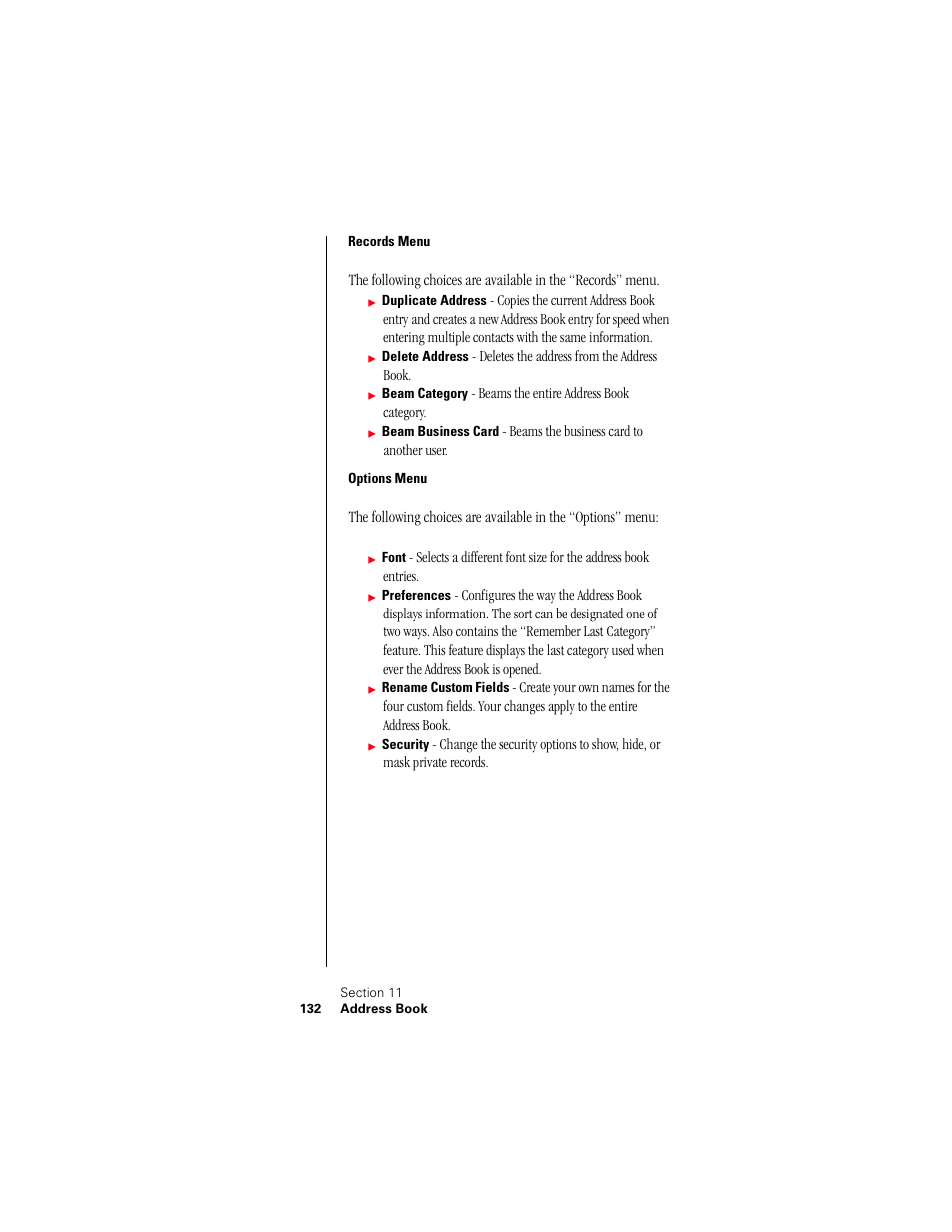 Records menu, Options menu | Samsung 010505D5 User Manual | Page 135 / 307