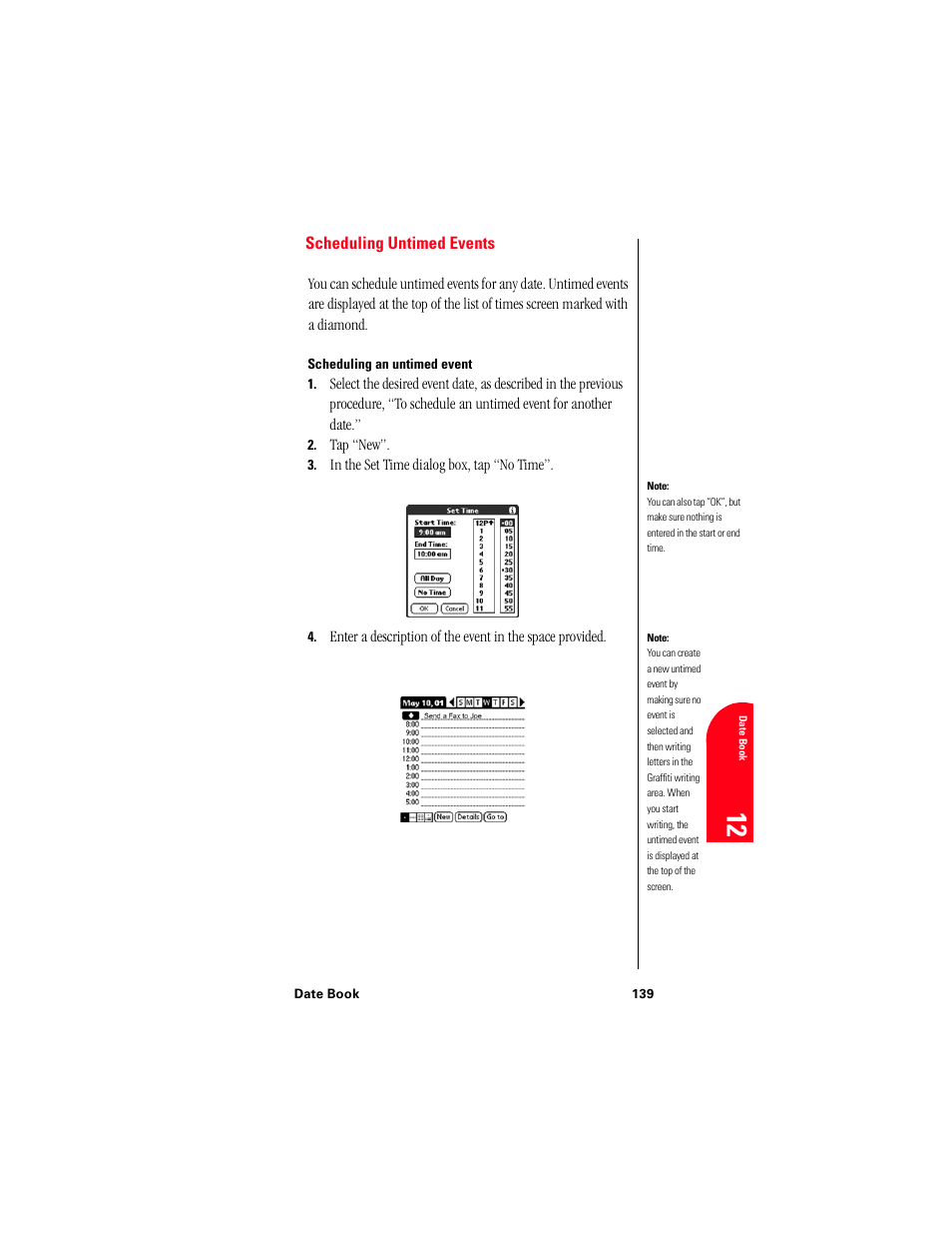 Scheduling untimed events, Scheduling an untimed event, Da 12 | Samsung 010505D5 User Manual | Page 140 / 307