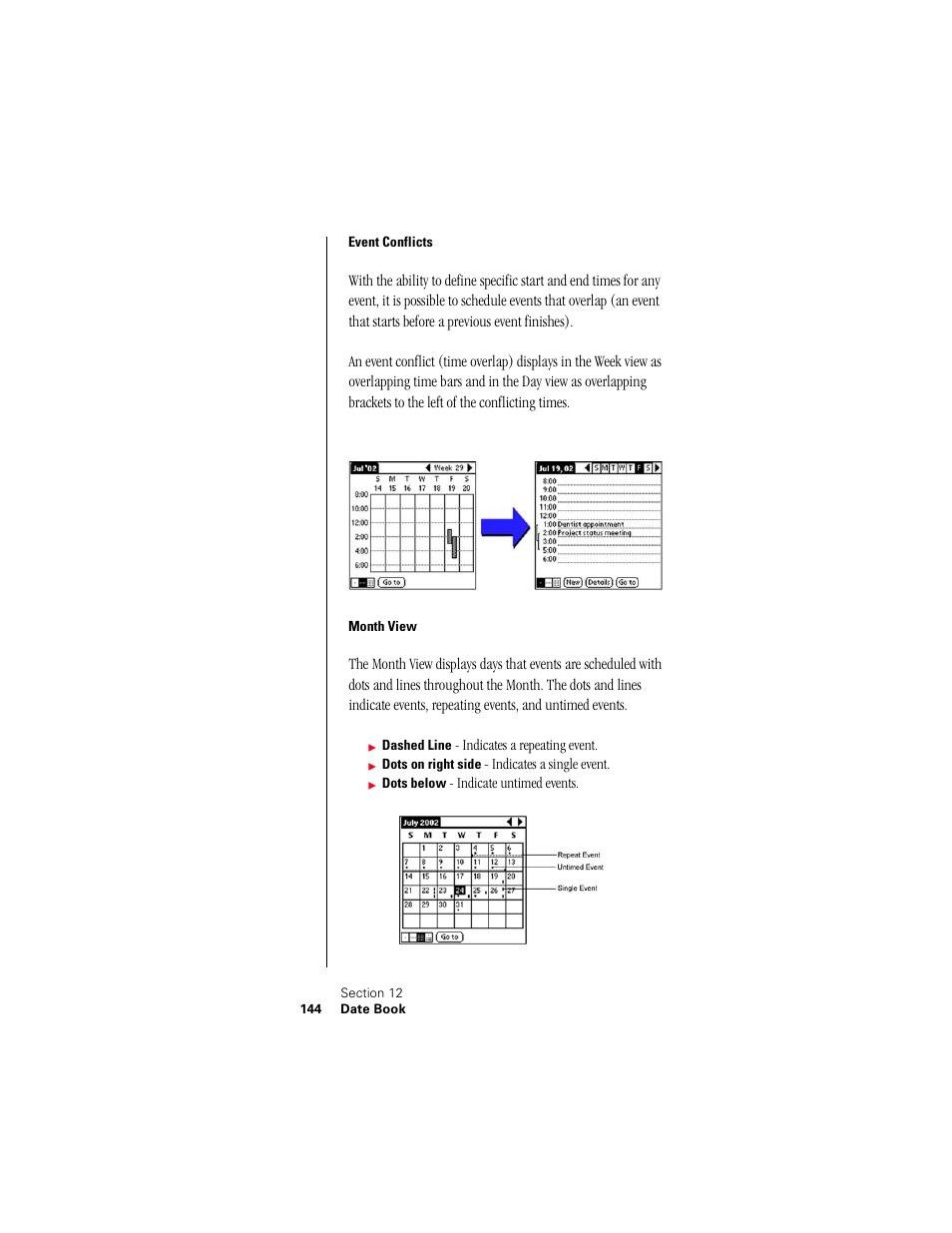 Event conflicts, Month view | Samsung 010505D5 User Manual | Page 145 / 307