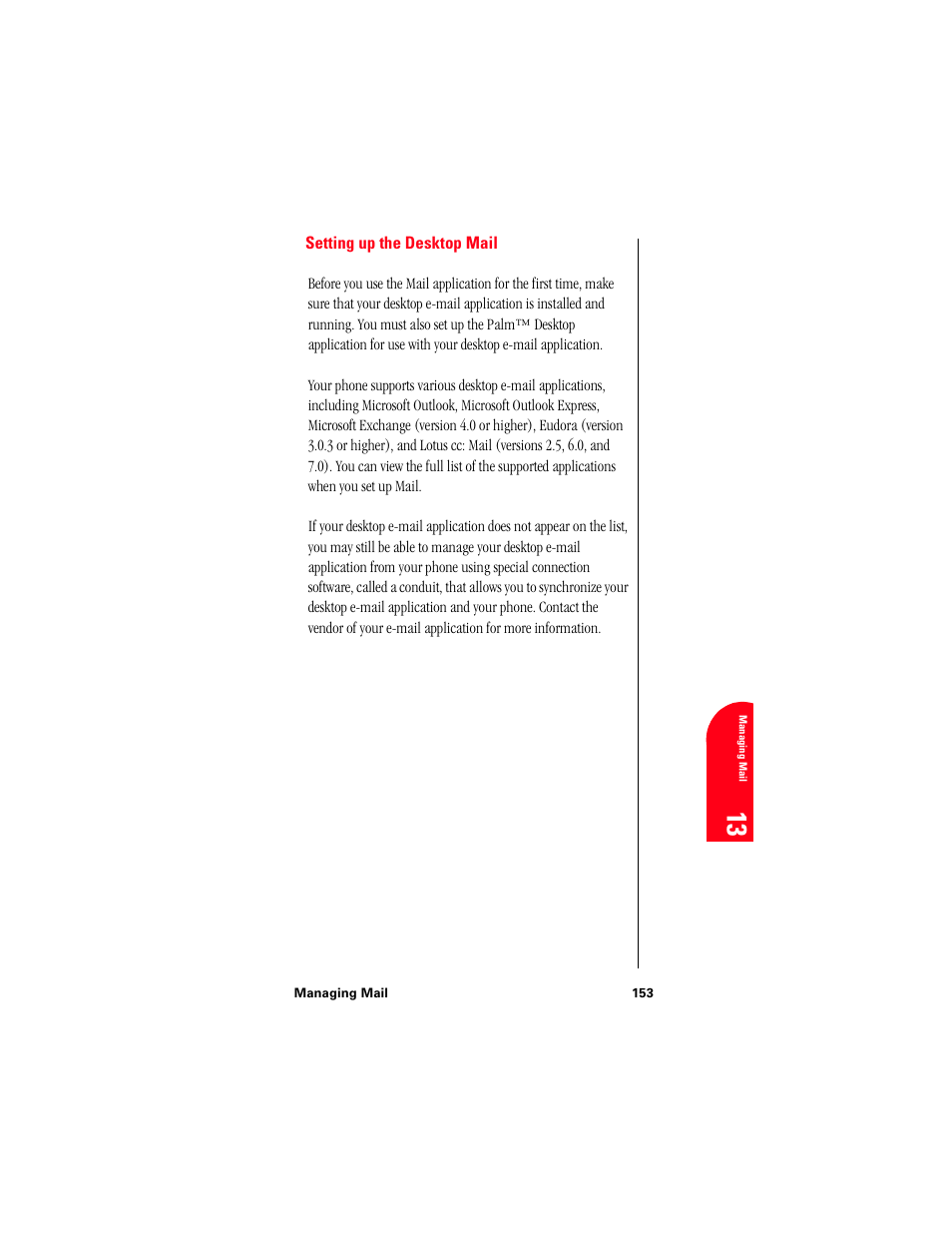 Setting up the desktop mail, 13 m 13 | Samsung 010505D5 User Manual | Page 154 / 307