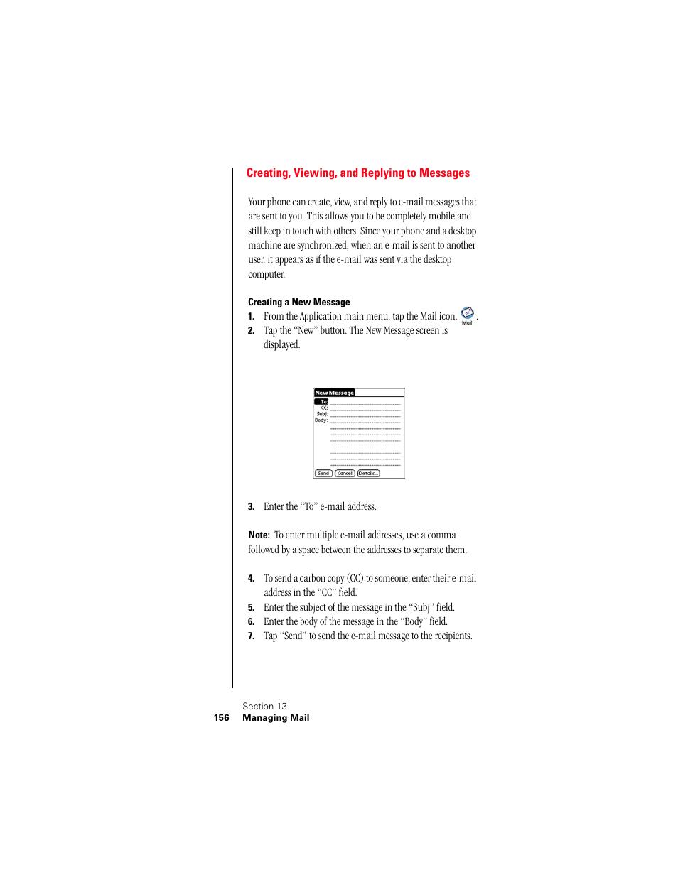 Creating, viewing, and replying to messages, Creating a new message | Samsung 010505D5 User Manual | Page 157 / 307