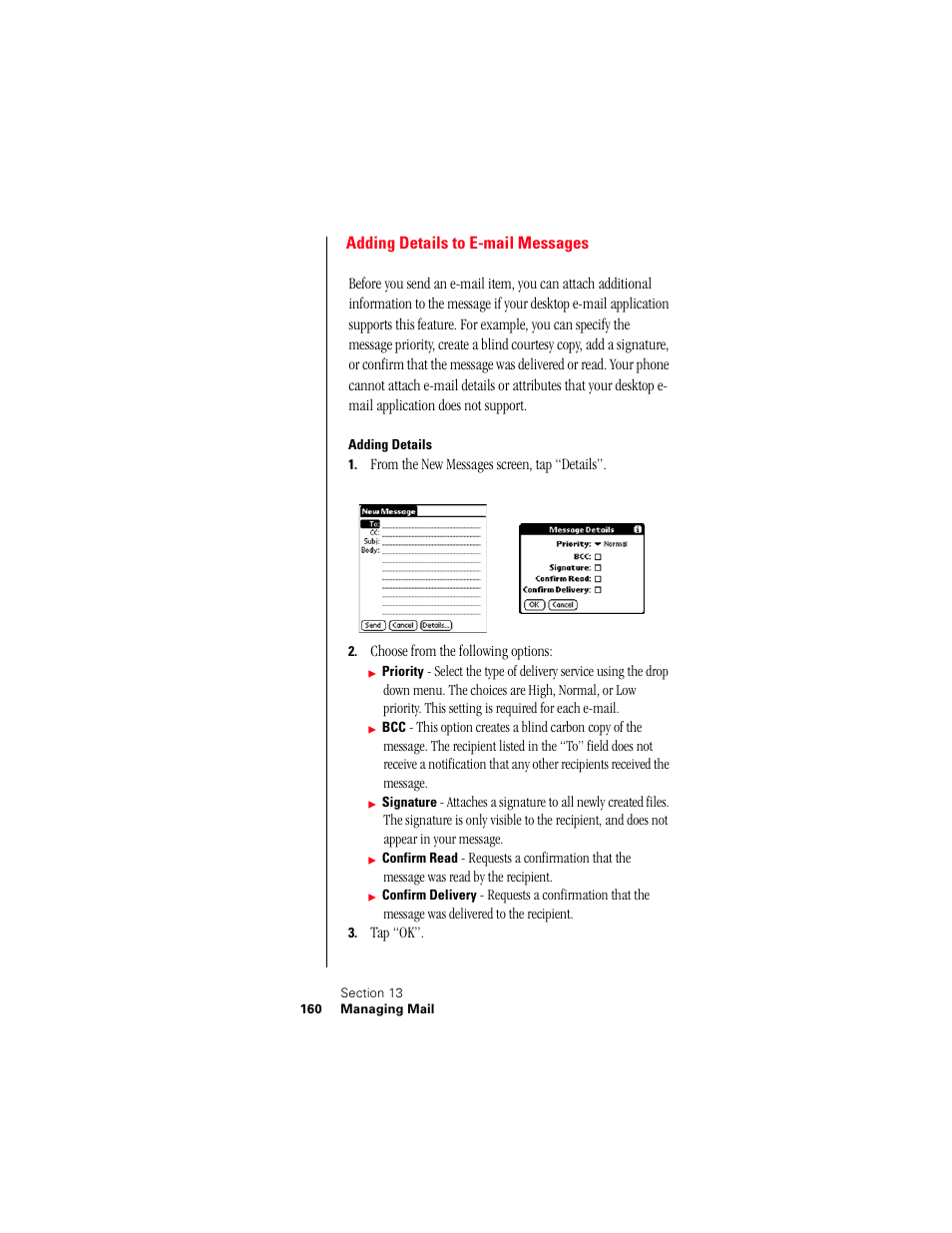 Adding details to e-mail messages, Adding details | Samsung 010505D5 User Manual | Page 161 / 307