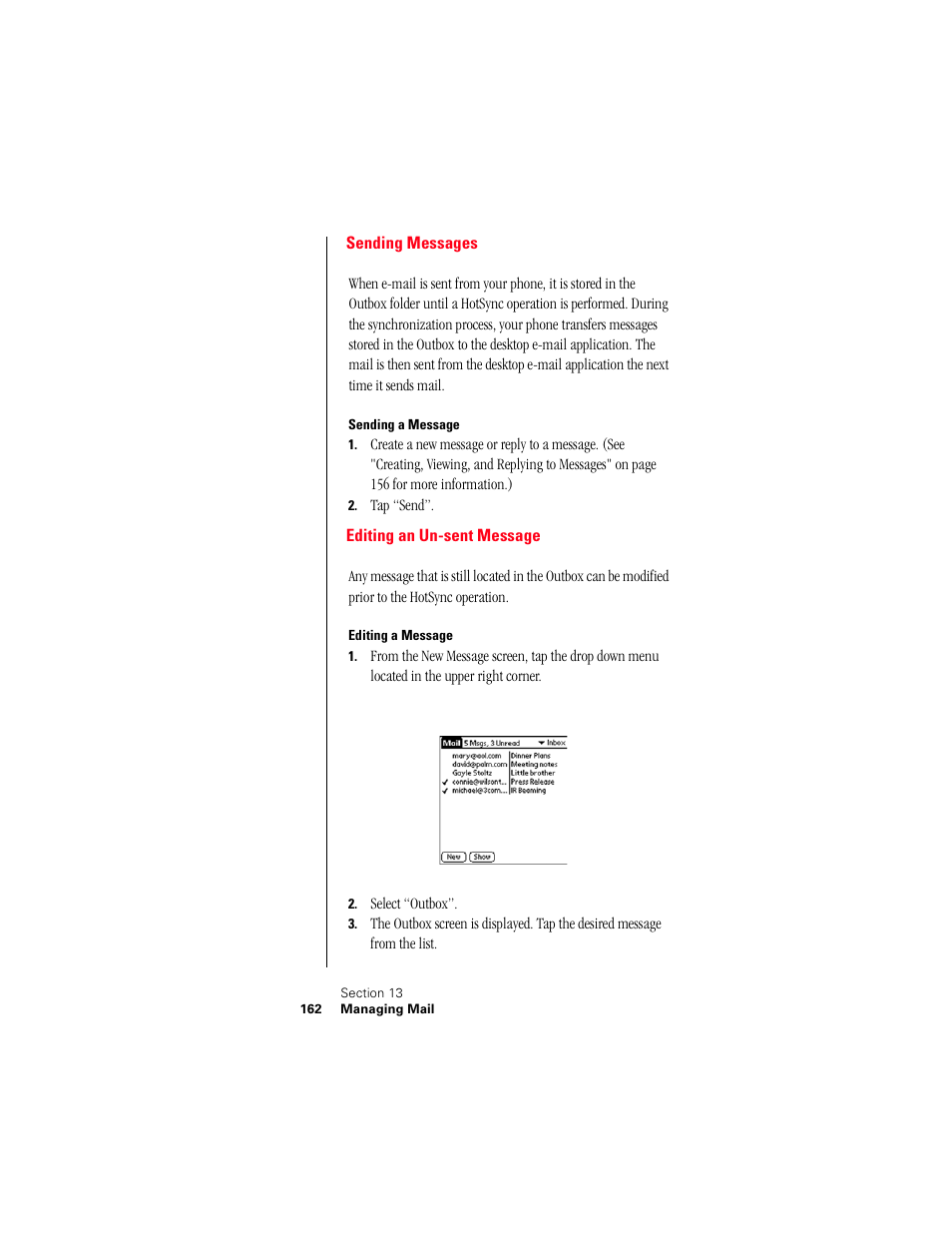 Sending messages, Sending a message, Editing an un-sent message | Editing a message | Samsung 010505D5 User Manual | Page 163 / 307
