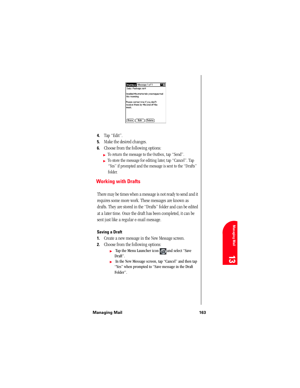 Working with drafts, Saving a draft | Samsung 010505D5 User Manual | Page 164 / 307