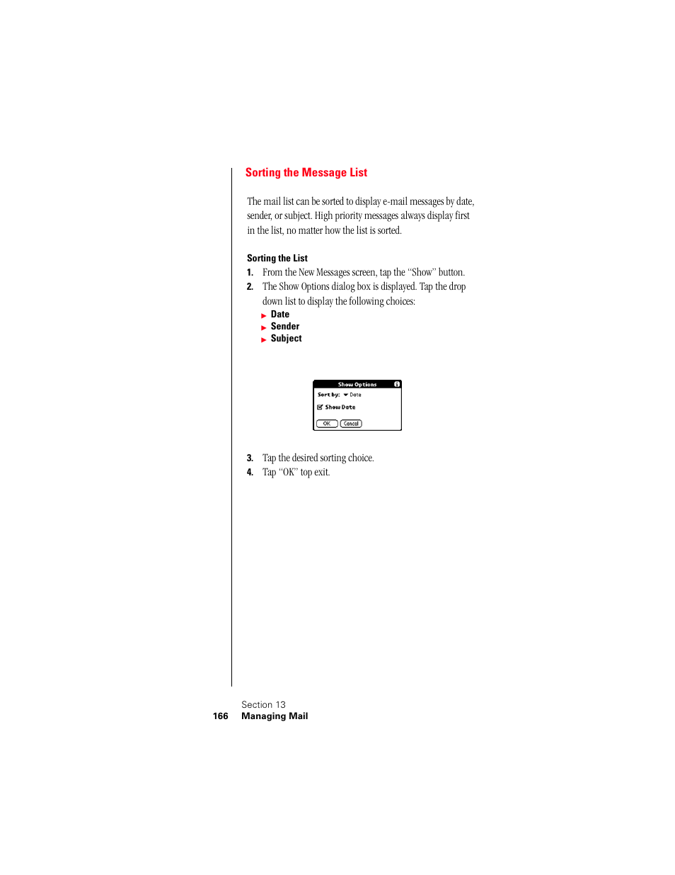 Sorting the message list, Sorting the list | Samsung 010505D5 User Manual | Page 167 / 307