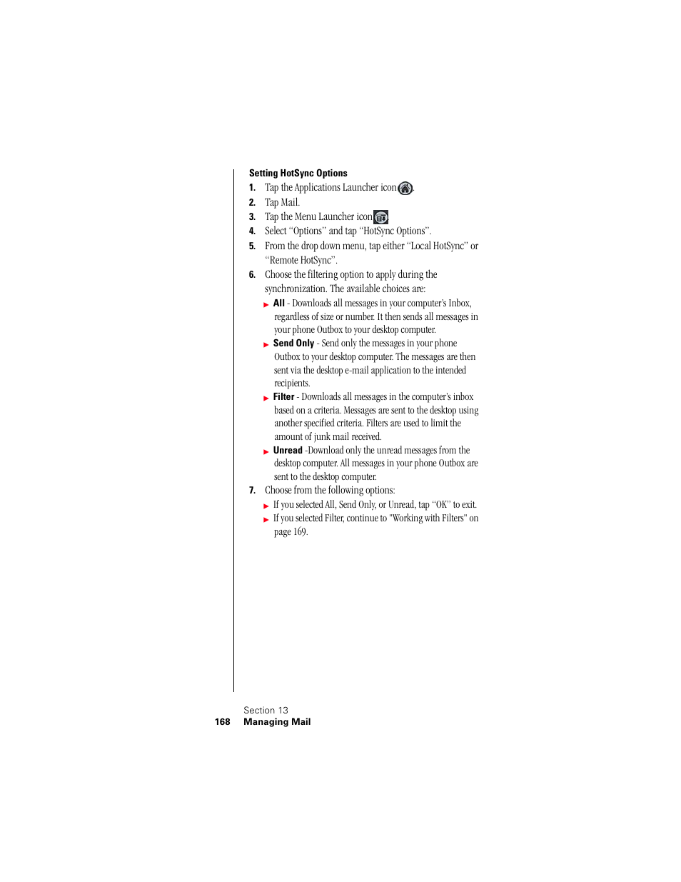 Setting hotsync options | Samsung 010505D5 User Manual | Page 169 / 307