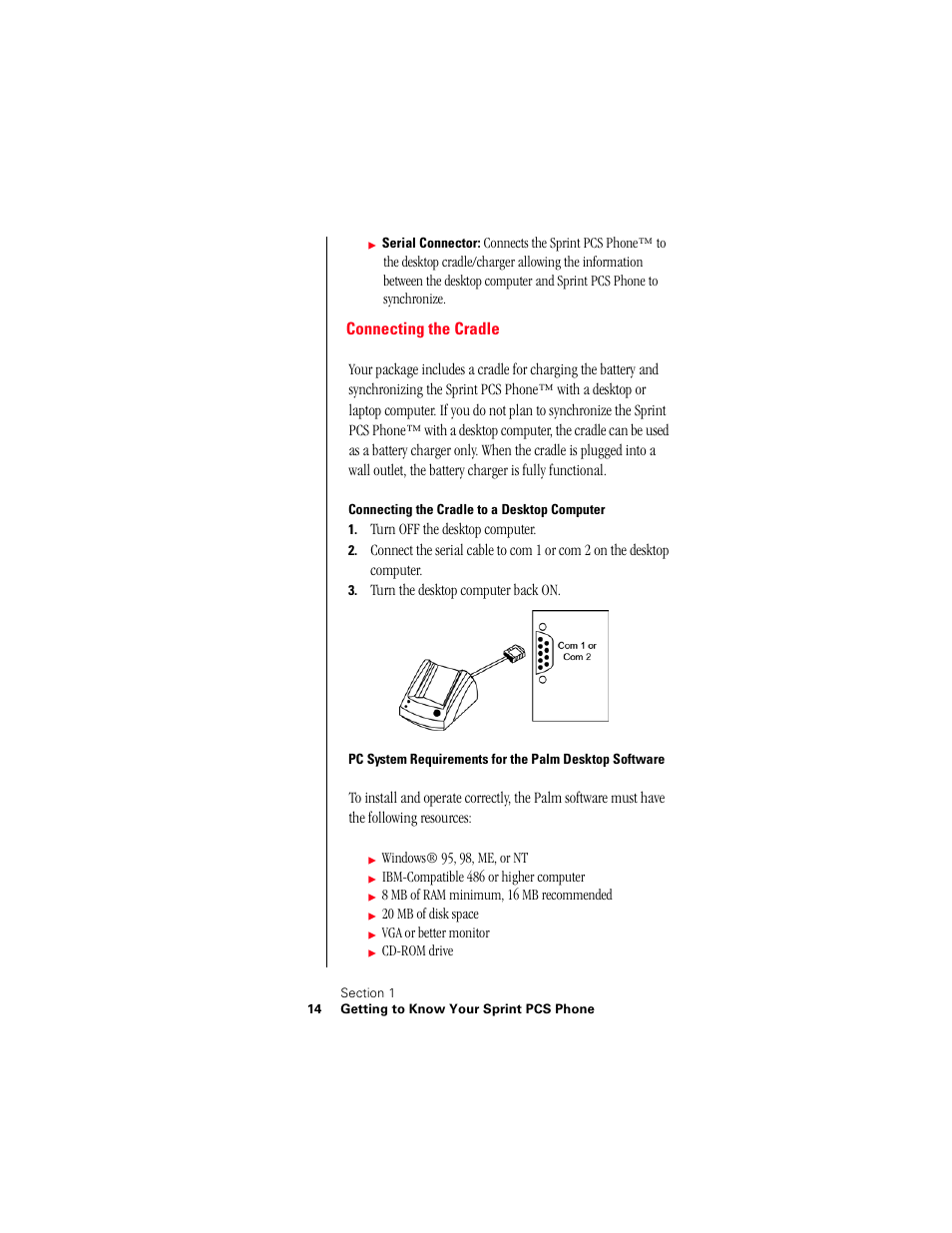 Connecting the cradle, Connecting the cradle to a desktop computer | Samsung 010505D5 User Manual | Page 17 / 307