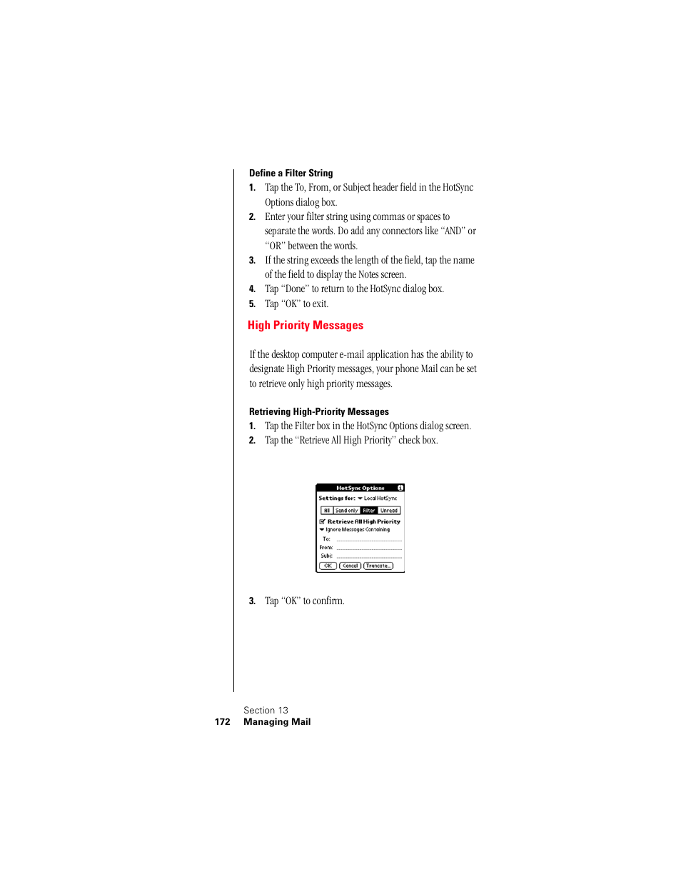 Define a filter string, High priority messages, Retrieving high-priority messages | Samsung 010505D5 User Manual | Page 173 / 307