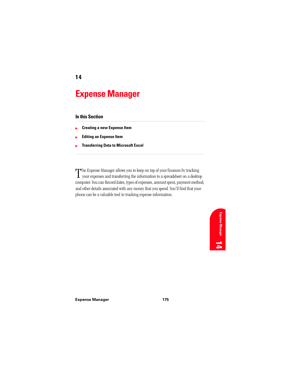 Expense manager, 14 ex 14 | Samsung 010505D5 User Manual | Page 176 / 307