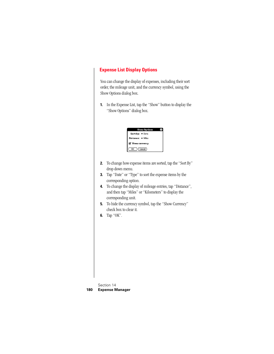 Expense list display options | Samsung 010505D5 User Manual | Page 181 / 307