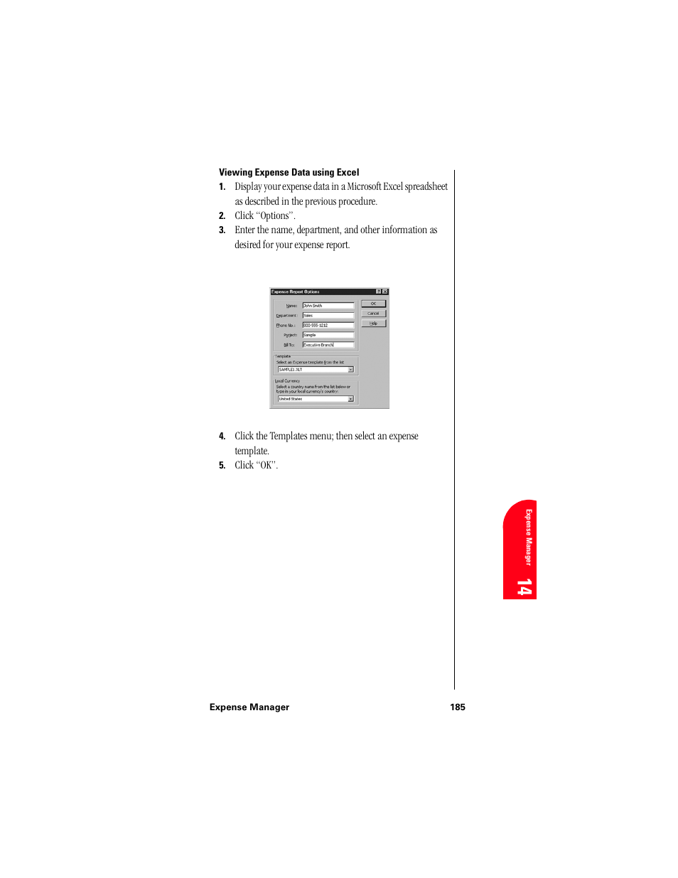 Viewing expense data using excel, Ex 14 | Samsung 010505D5 User Manual | Page 186 / 307