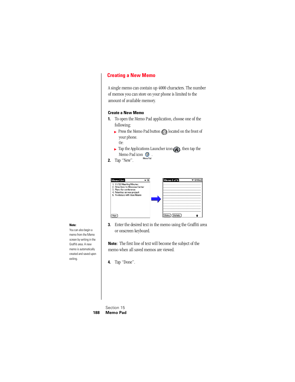 Creating a new memo, Create a new memo | Samsung 010505D5 User Manual | Page 189 / 307