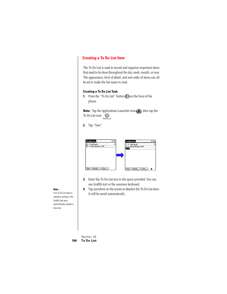 Creating a to do list item, Creating a to do list task | Samsung 010505D5 User Manual | Page 197 / 307