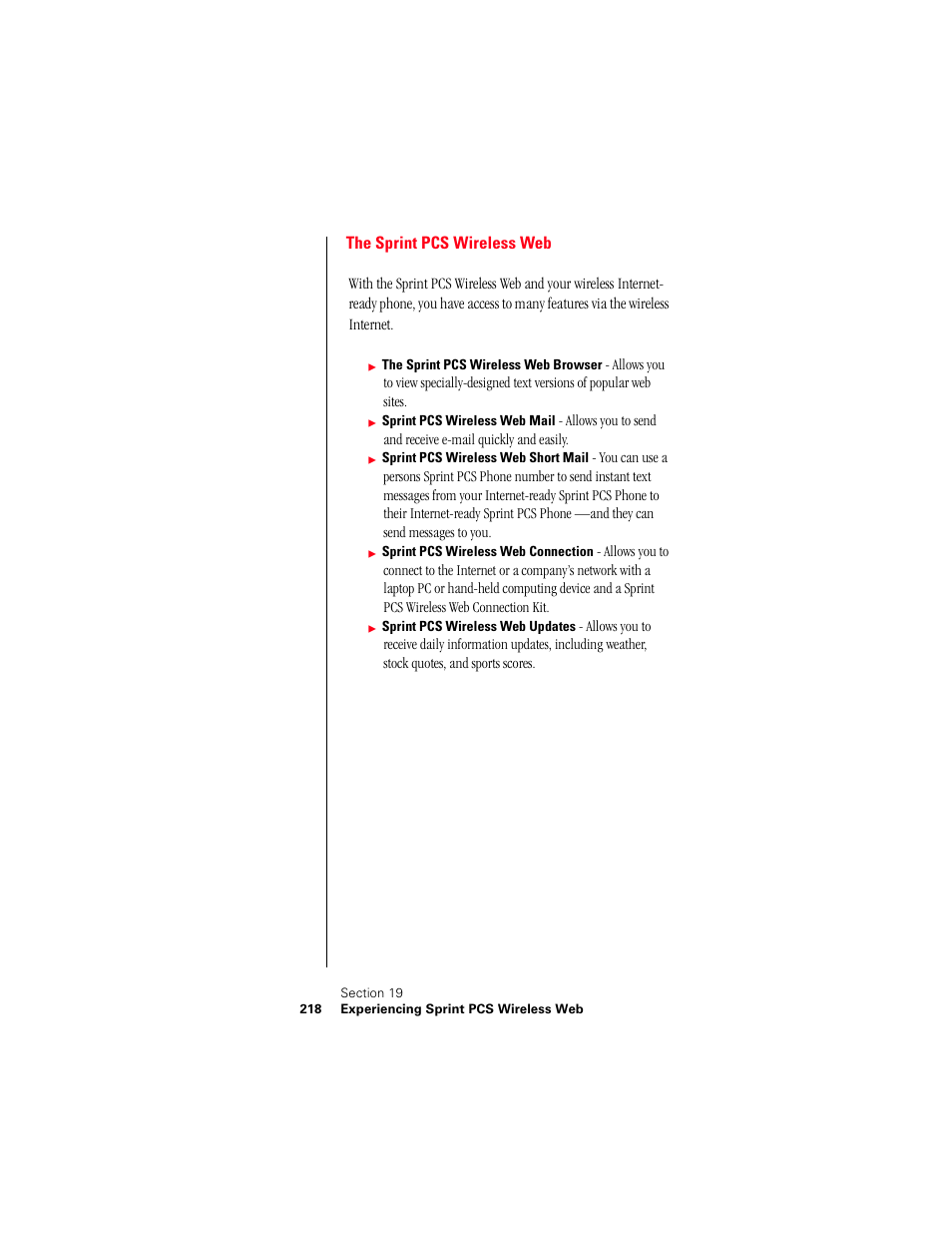 The sprint pcs wireless web | Samsung 010505D5 User Manual | Page 219 / 307