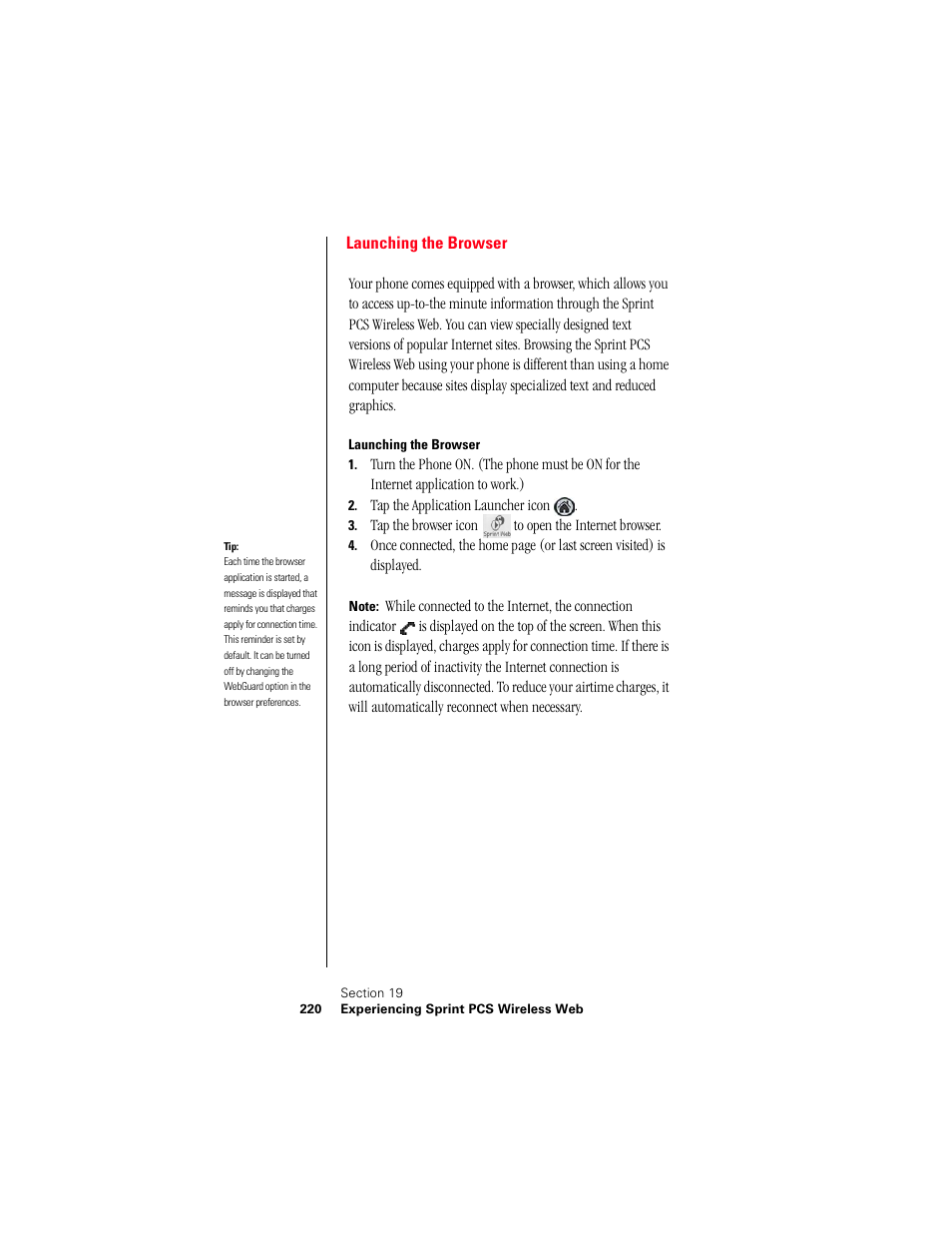 Launching the browser | Samsung 010505D5 User Manual | Page 221 / 307