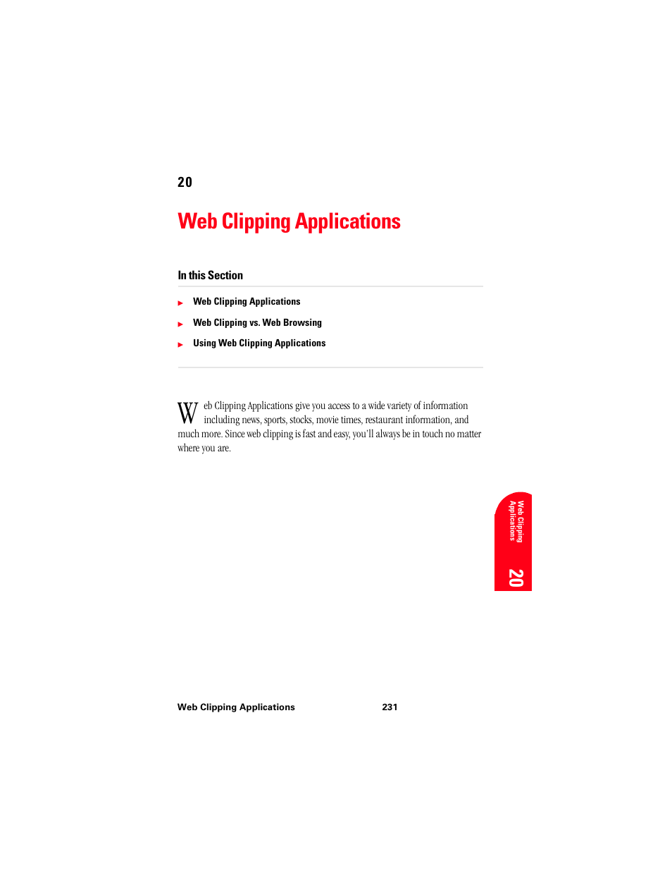 Web clipping applications, 20 w 20 | Samsung 010505D5 User Manual | Page 232 / 307