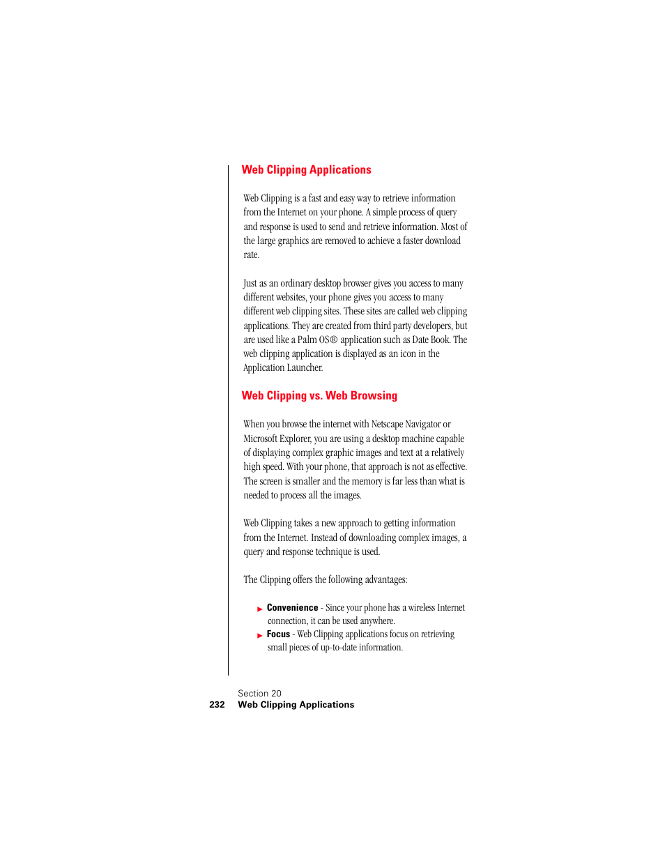 Web clipping applications, Web clipping vs. web browsing | Samsung 010505D5 User Manual | Page 233 / 307