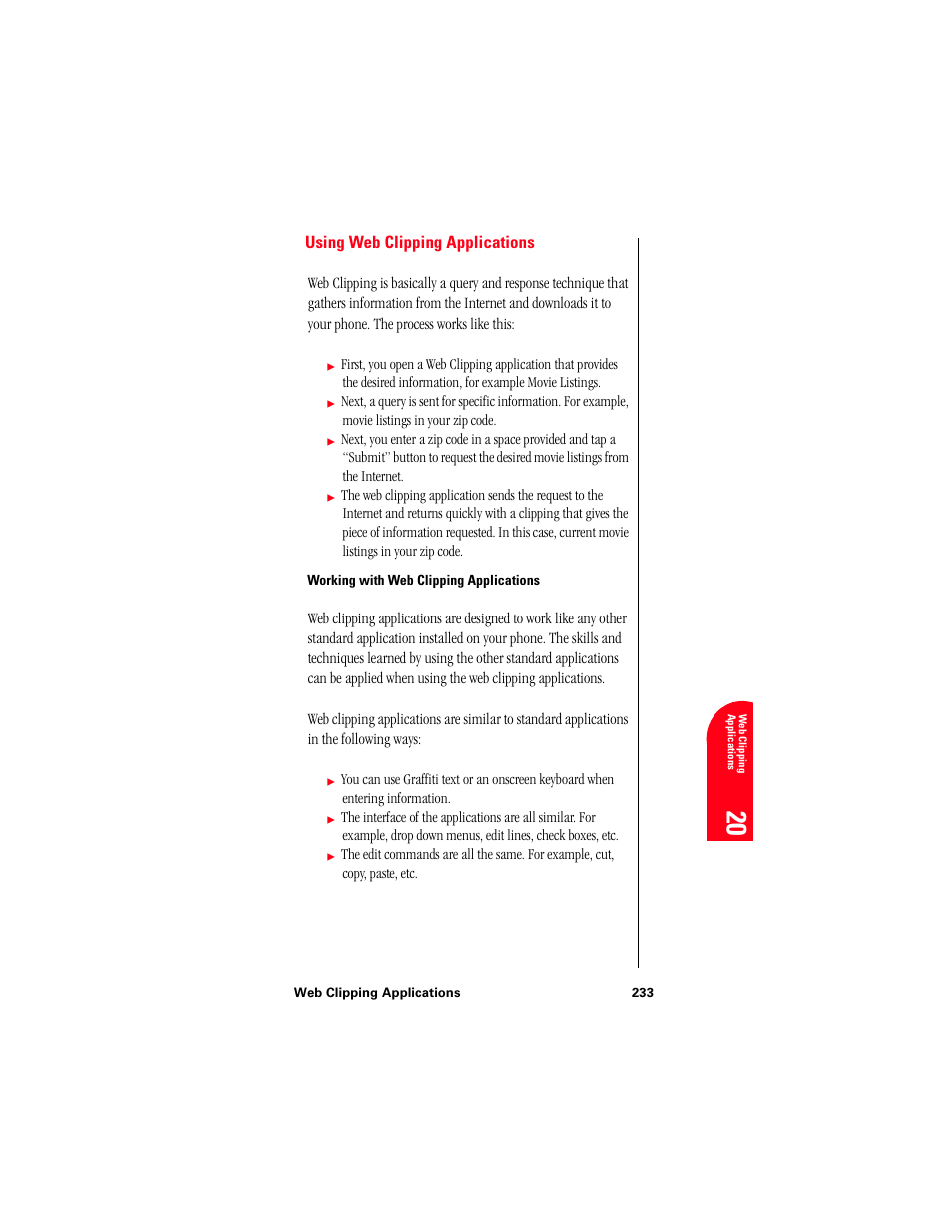 Using web clipping applications, Working with web clipping applications | Samsung 010505D5 User Manual | Page 234 / 307