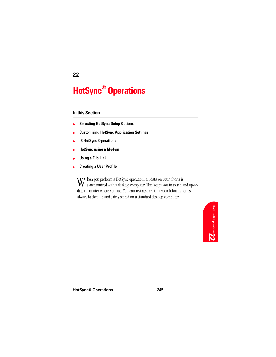 Hotsync® operations, Hotsync, Operations | 22 ho 22 | Samsung 010505D5 User Manual | Page 246 / 307