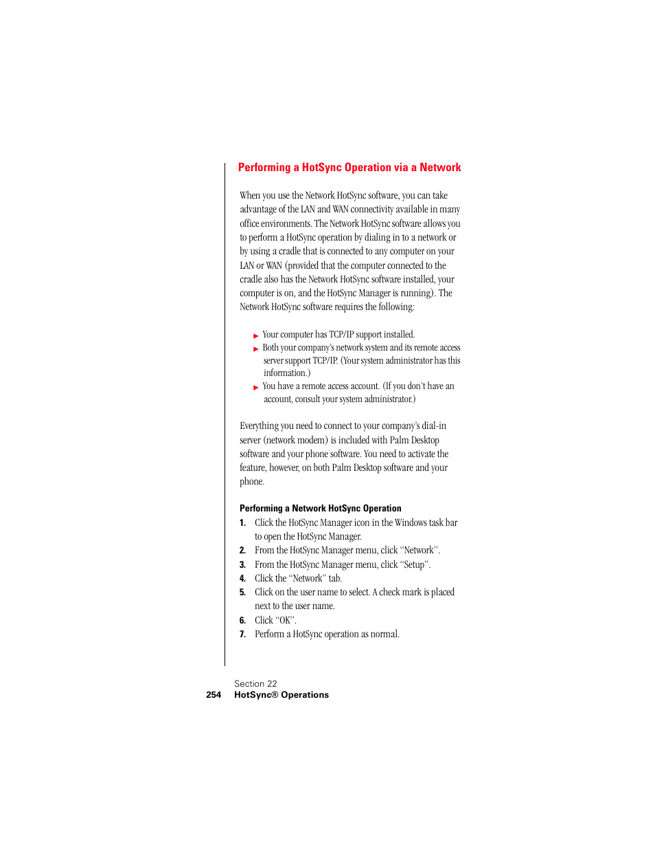 Performing a hotsync operation via a network, Performing a network hotsync operation | Samsung 010505D5 User Manual | Page 255 / 307