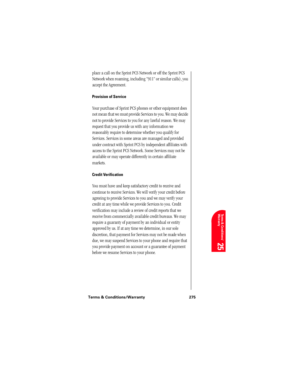 Provision of service, Credit verification, Te 25 | Samsung 010505D5 User Manual | Page 276 / 307