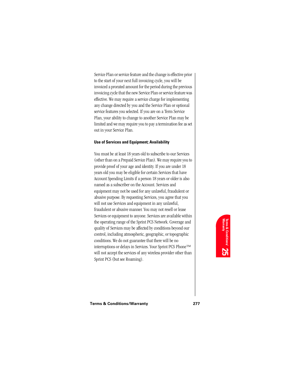 Use of services and equipment; availability, Te 25 | Samsung 010505D5 User Manual | Page 278 / 307