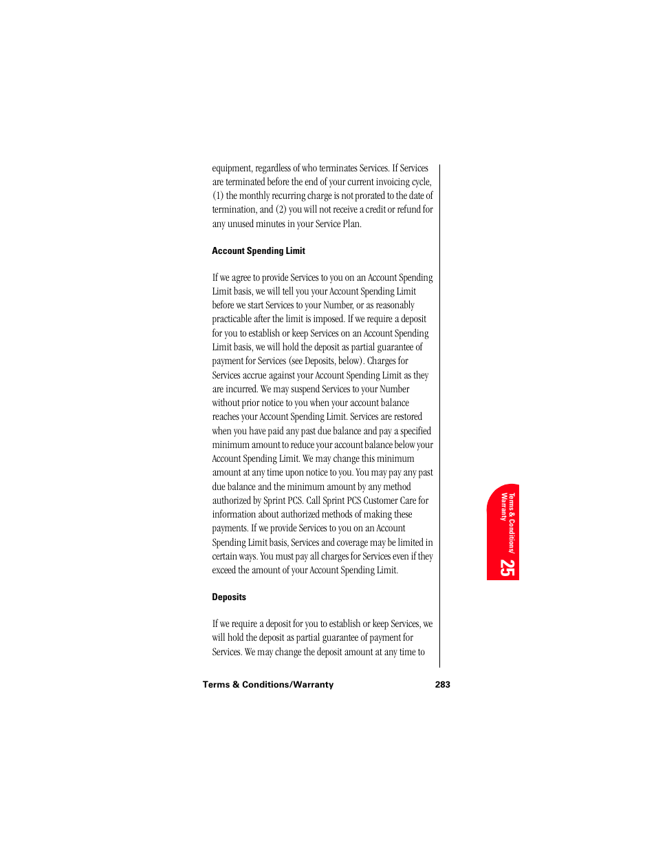 Account spending limit, Deposits, Te 25 | Samsung 010505D5 User Manual | Page 284 / 307