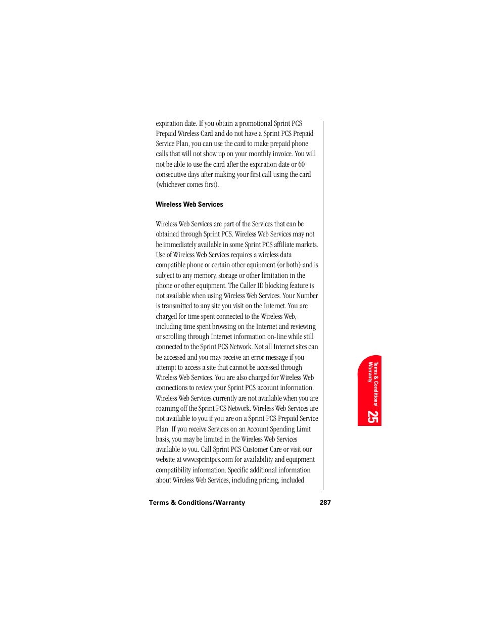 Wireless web services, Te 25 | Samsung 010505D5 User Manual | Page 288 / 307
