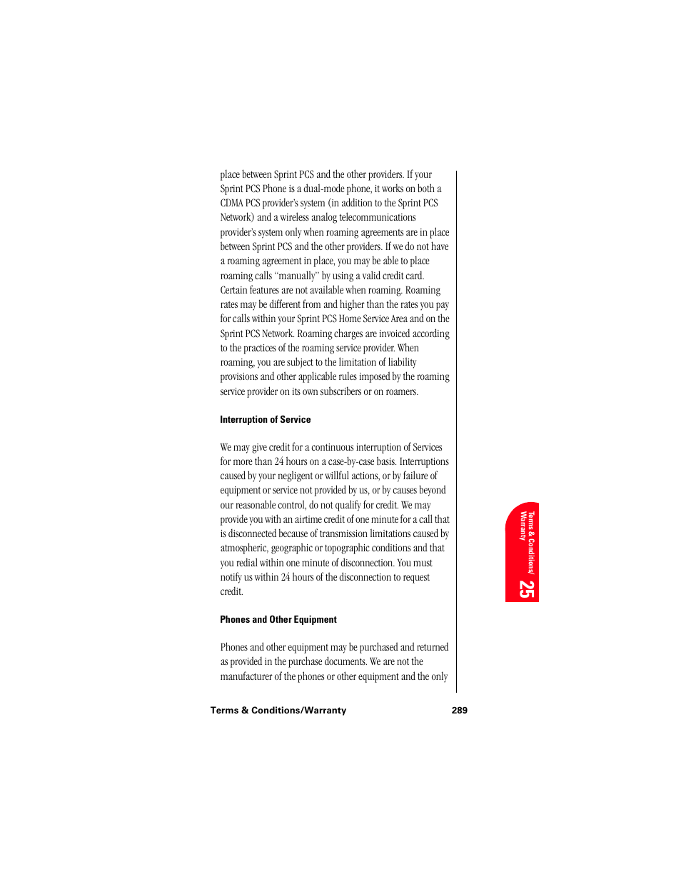 Interruption of service, Phones and other equipment, Te 25 | Samsung 010505D5 User Manual | Page 290 / 307