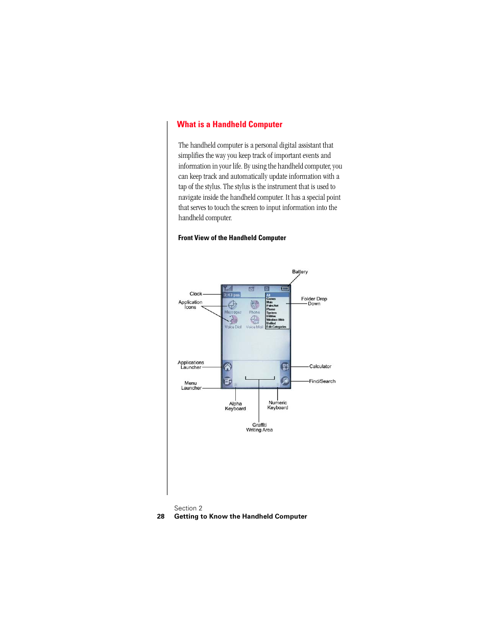 What is a handheld computer, Front view of the handheld computer | Samsung 010505D5 User Manual | Page 31 / 307