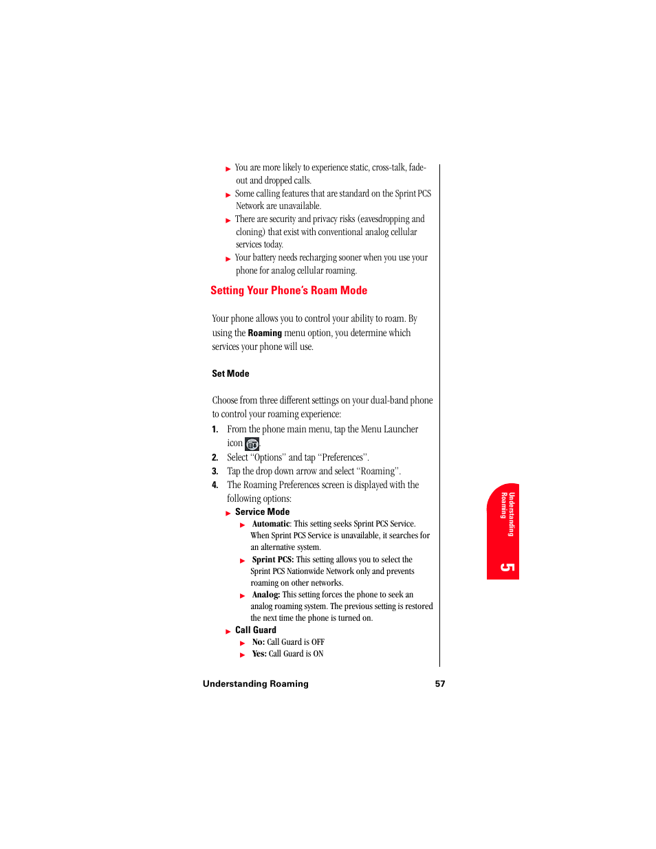 Setting your phone’s roam mode, Set mode, Un 5 | Samsung 010505D5 User Manual | Page 60 / 307