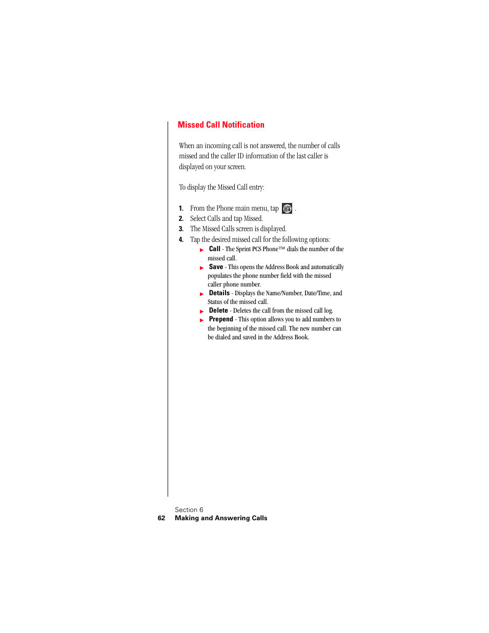 Missed call notification | Samsung 010505D5 User Manual | Page 65 / 307