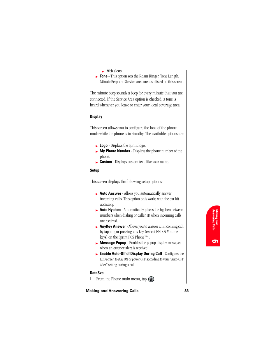 Display, Setup, Datasvc | Samsung 010505D5 User Manual | Page 86 / 307
