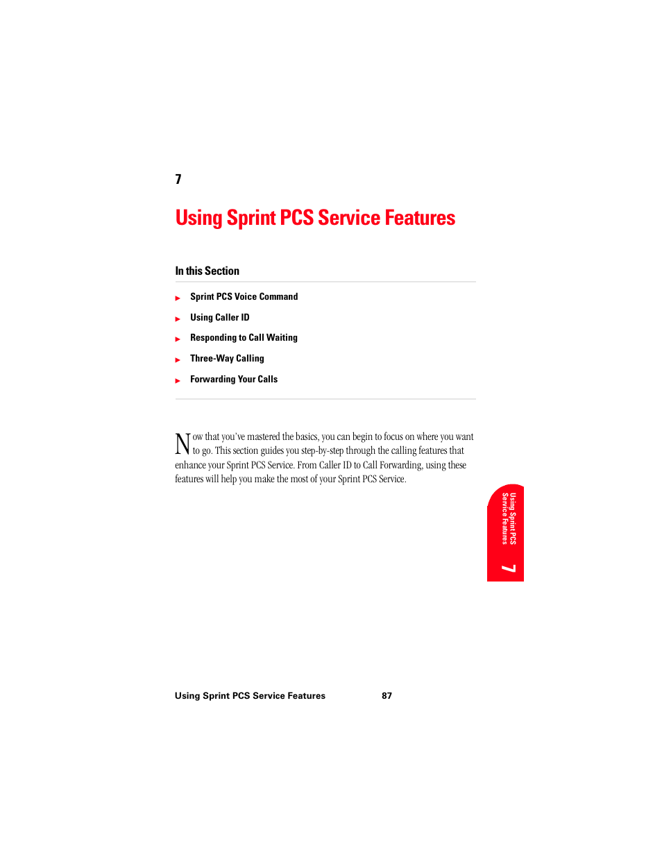 Using sprint pcs service features, 7us 7 | Samsung 010505D5 User Manual | Page 90 / 307