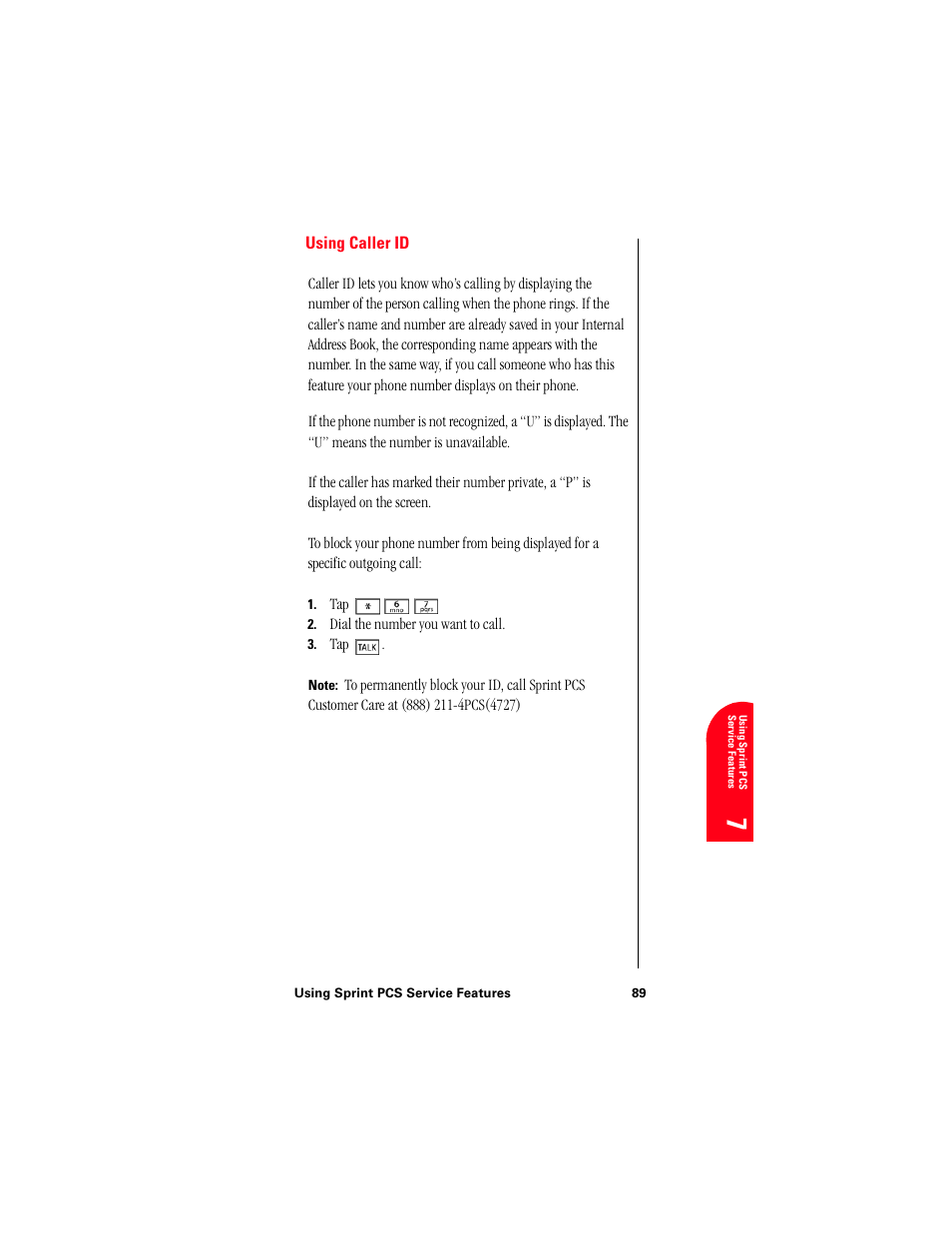 Using caller id, Us 7 | Samsung 010505D5 User Manual | Page 92 / 307