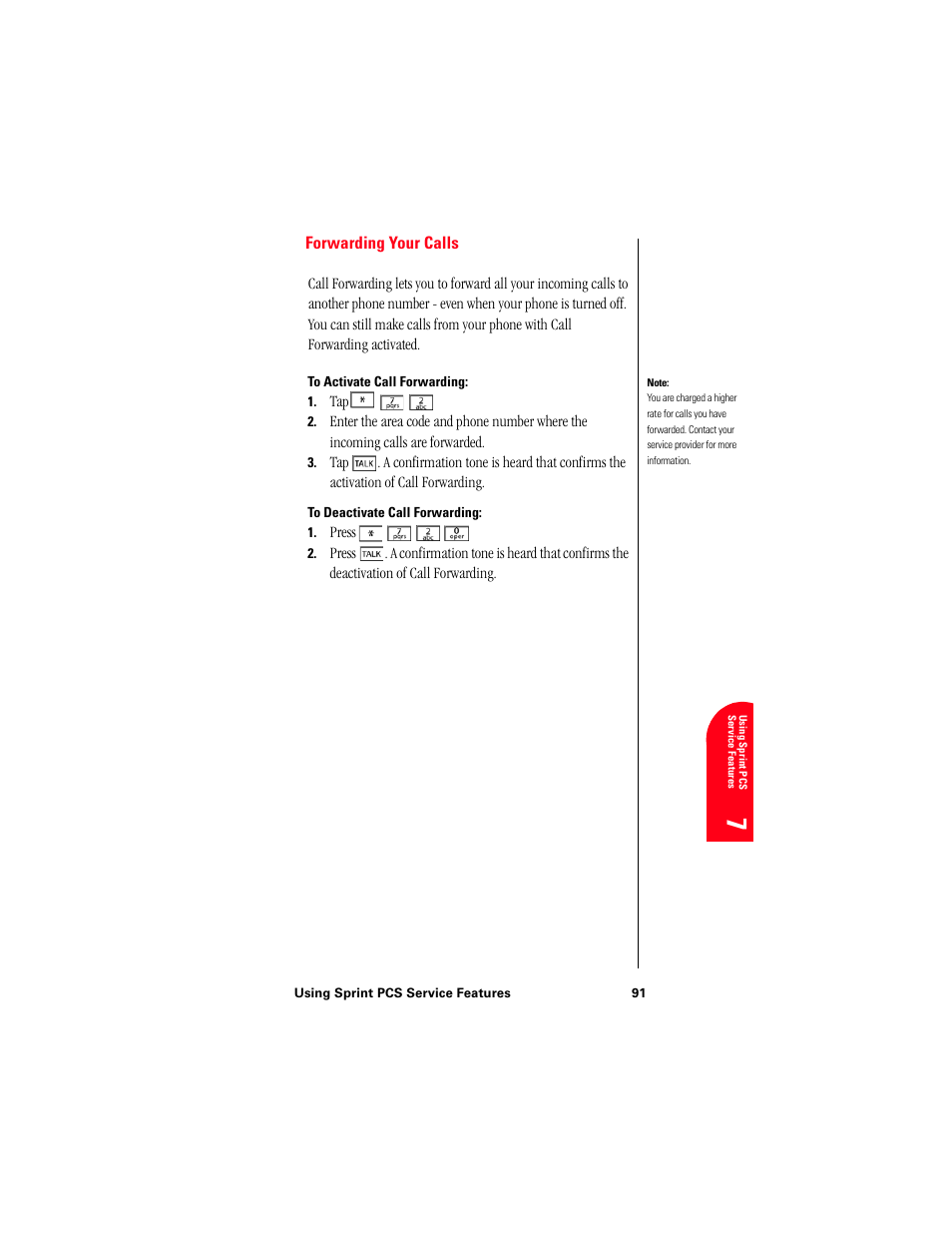 Forwarding your calls, To activate call forwarding, To deactivate call forwarding | Us 7 | Samsung 010505D5 User Manual | Page 94 / 307