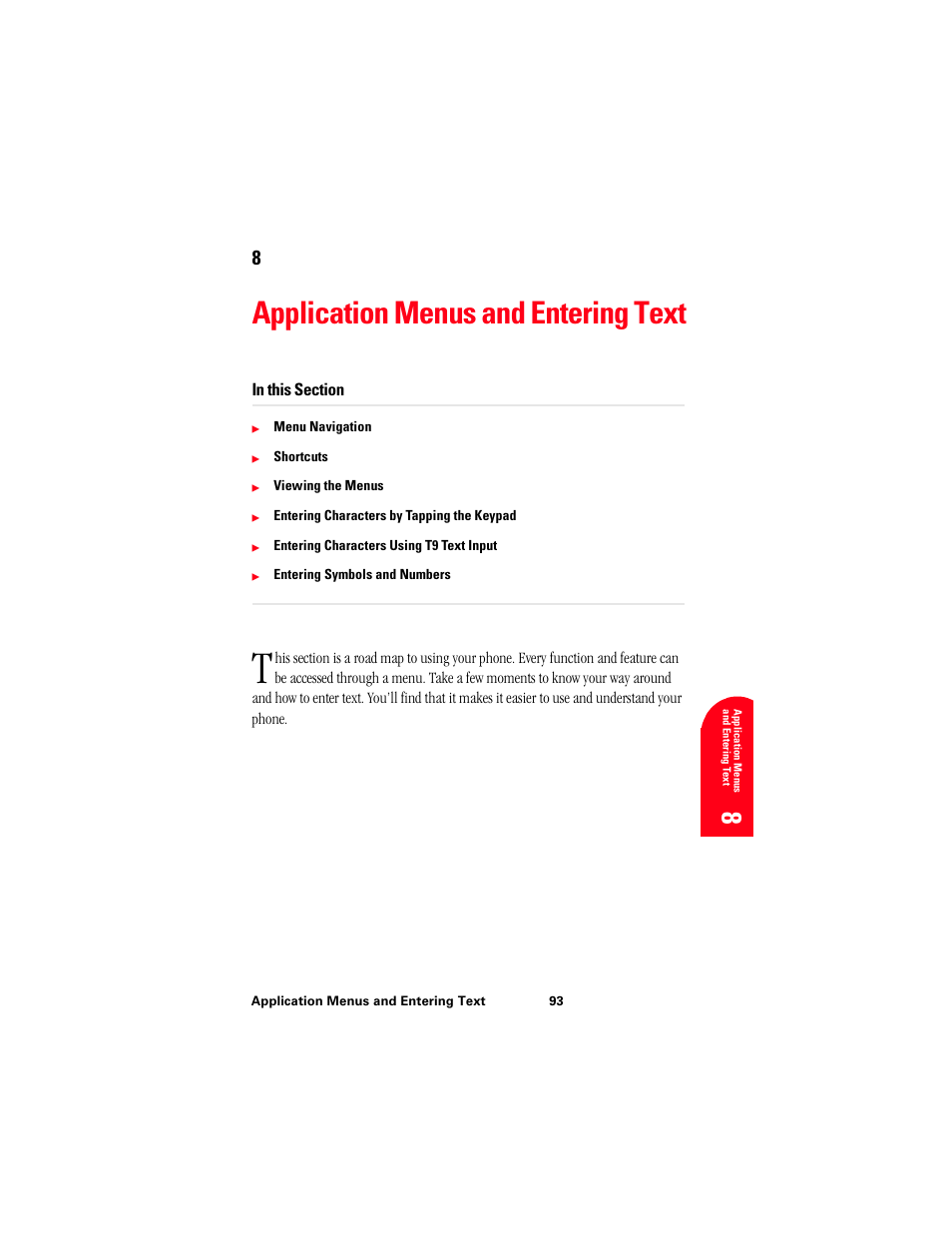 Application menus and entering text, 8ap 8 | Samsung 010505D5 User Manual | Page 96 / 307