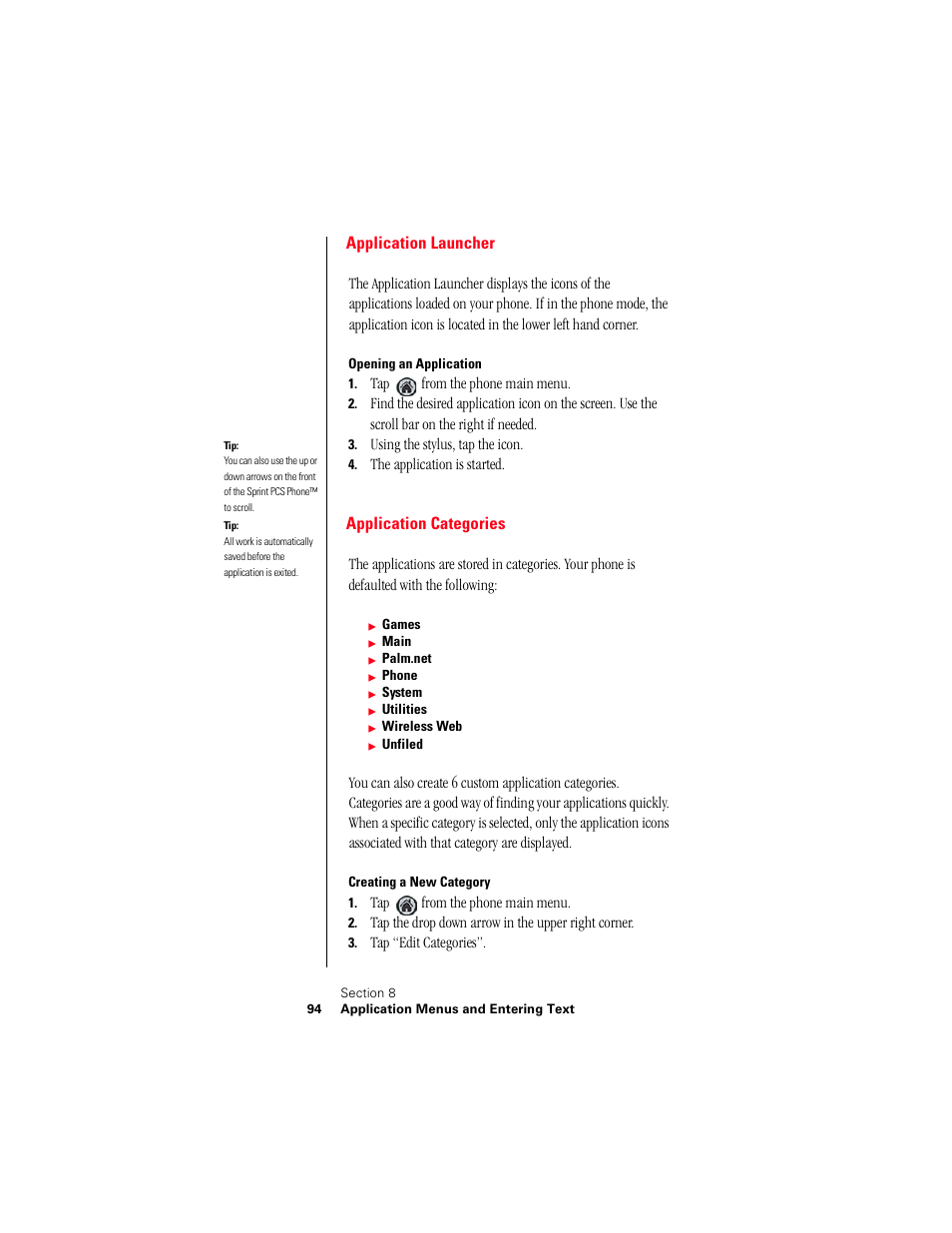 Application launcher, Opening an application, Application categories | Creating a new category | Samsung 010505D5 User Manual | Page 97 / 307