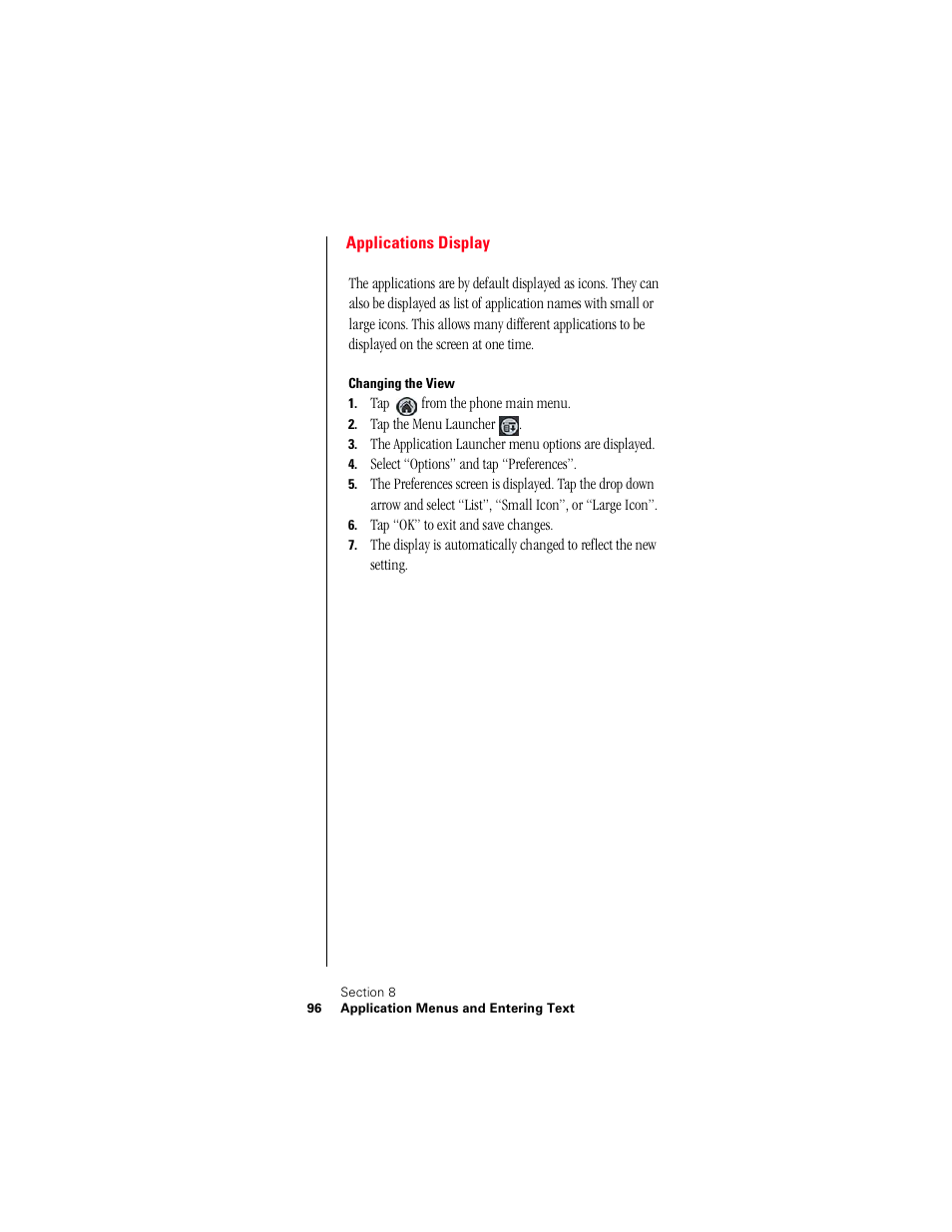 Applications display, Changing the view | Samsung 010505D5 User Manual | Page 99 / 307