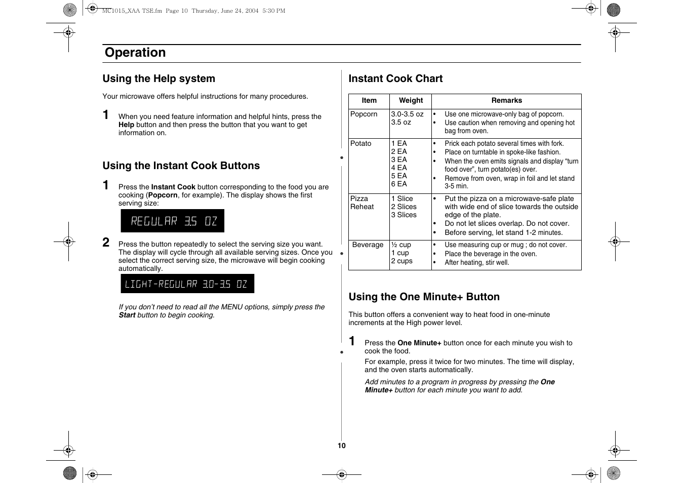 Operation | Samsung MC1015 User Manual | Page 10 / 36