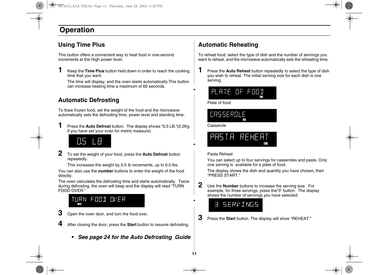 Operation | Samsung MC1015 User Manual | Page 11 / 36