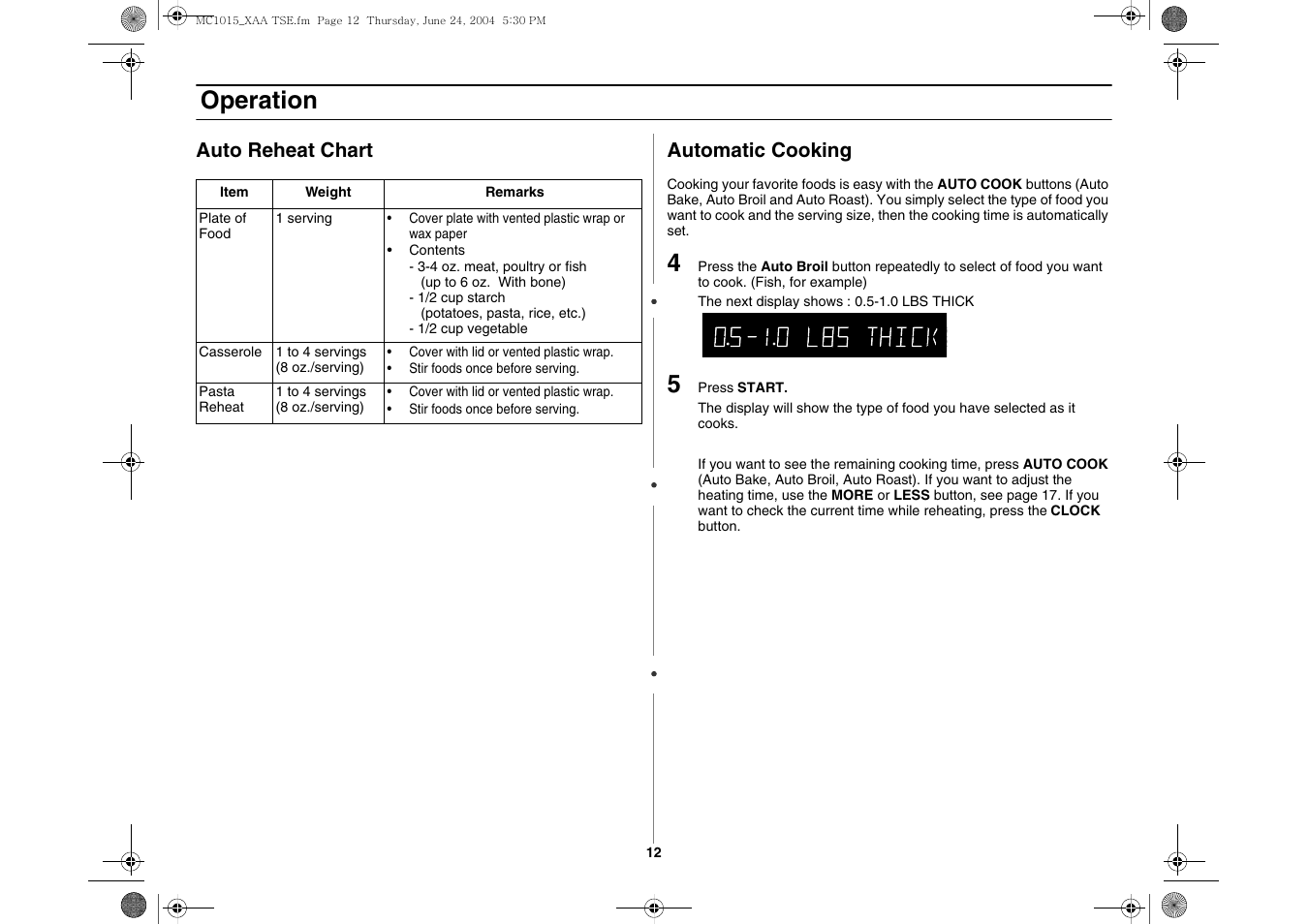 Operation | Samsung MC1015 User Manual | Page 12 / 36