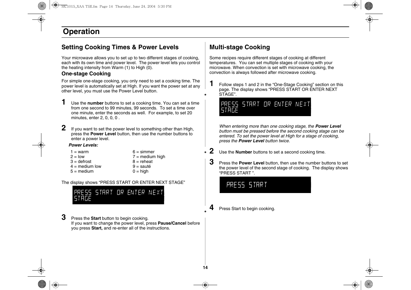 Operation | Samsung MC1015 User Manual | Page 14 / 36