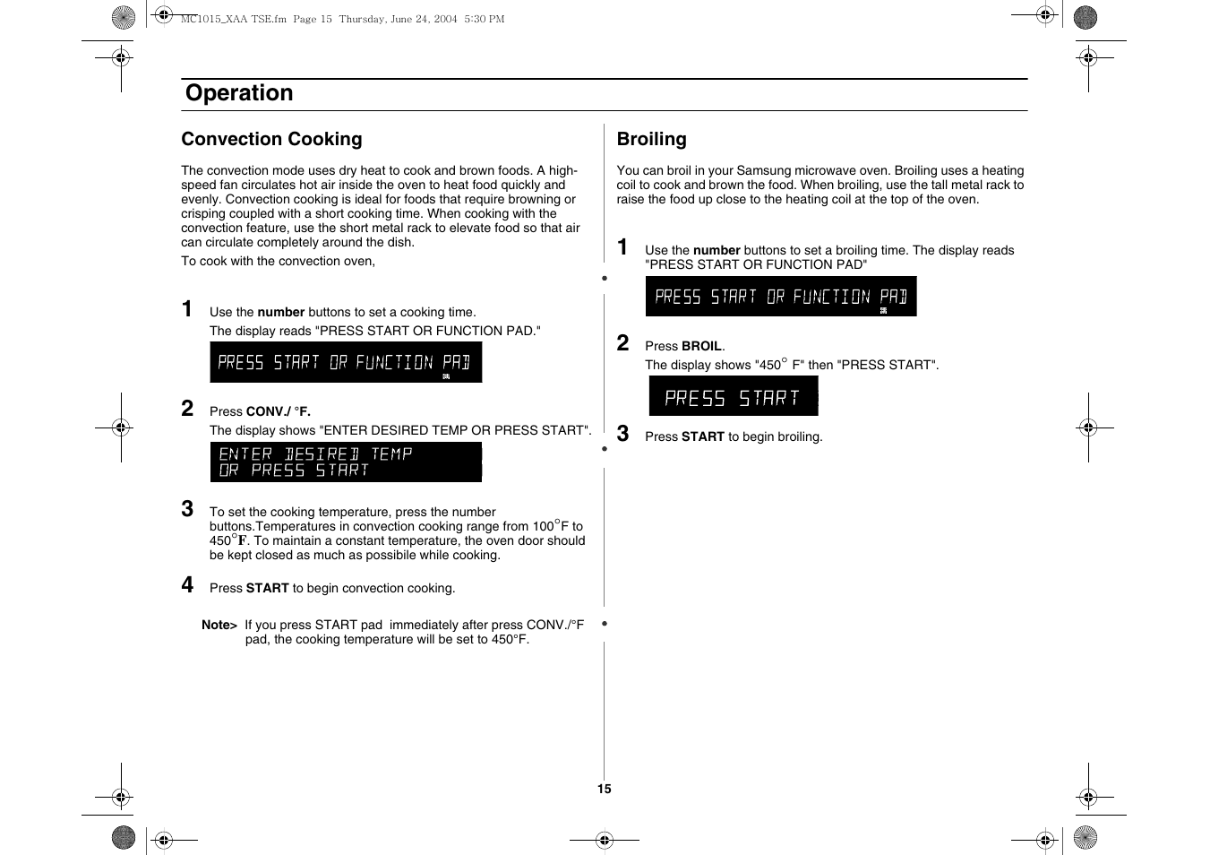 Operation | Samsung MC1015 User Manual | Page 15 / 36