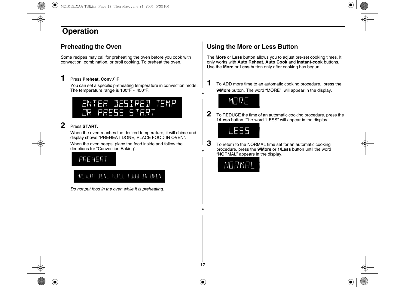 Operation | Samsung MC1015 User Manual | Page 17 / 36