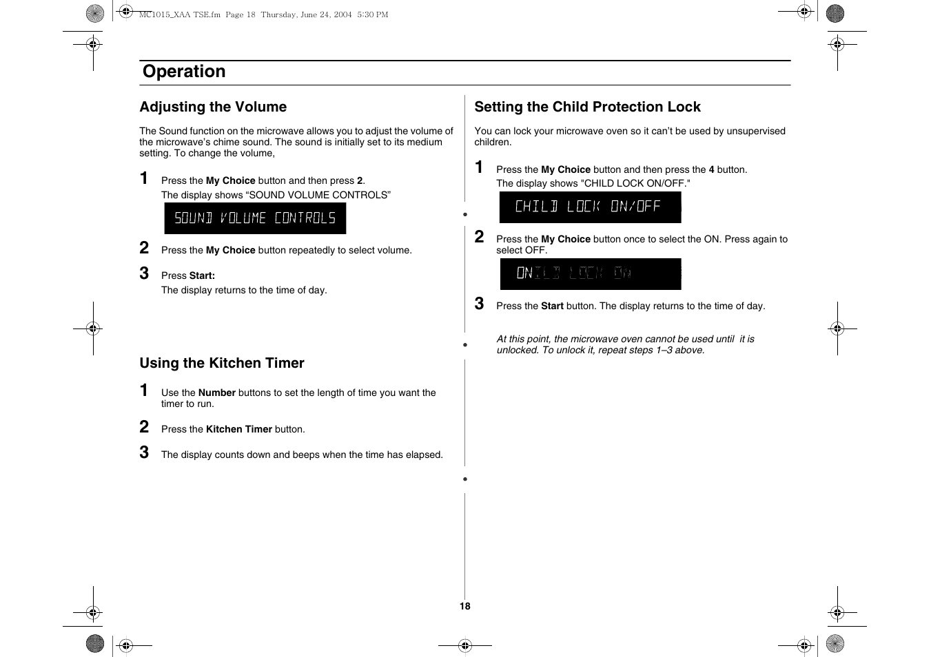 Operation | Samsung MC1015 User Manual | Page 18 / 36