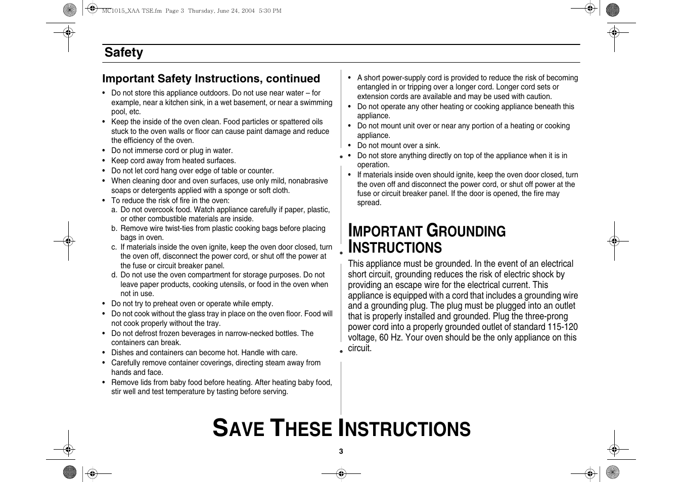 Hese, Nstructions, Mportant | Rounding | Samsung MC1015 User Manual | Page 3 / 36