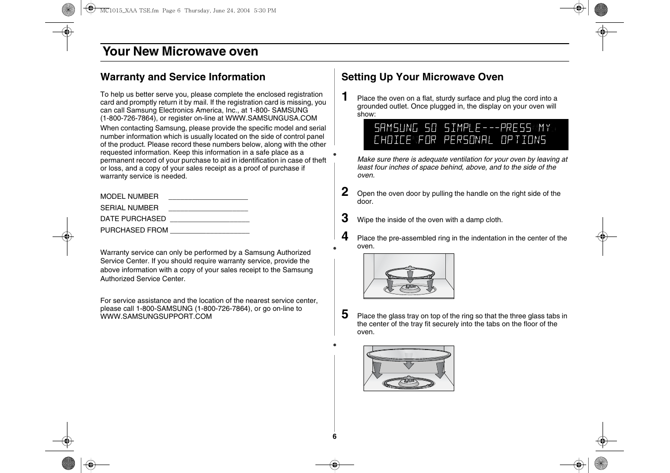 Your new microwave oven | Samsung MC1015 User Manual | Page 6 / 36