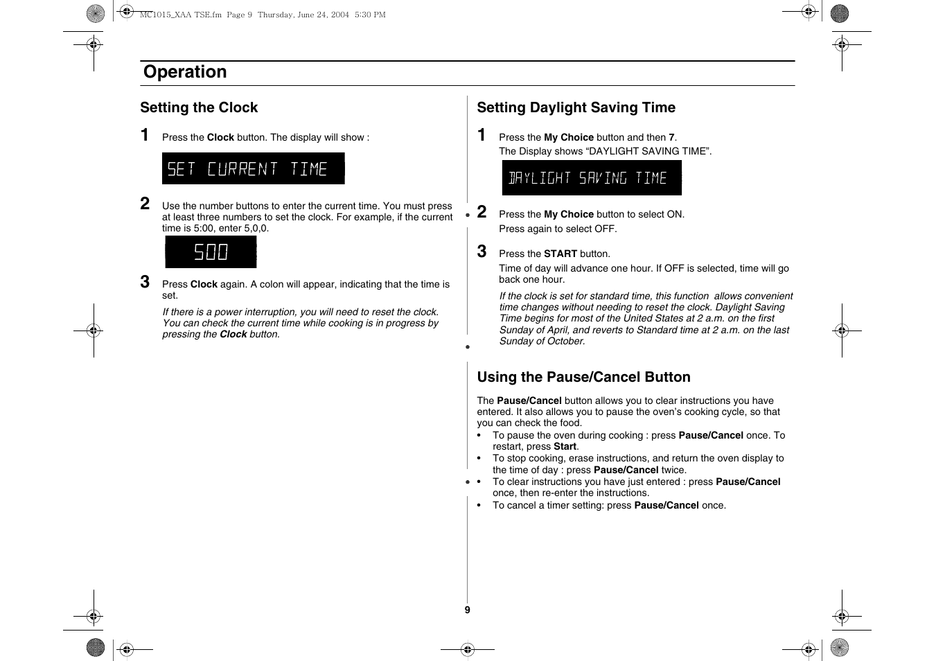 Operation | Samsung MC1015 User Manual | Page 9 / 36